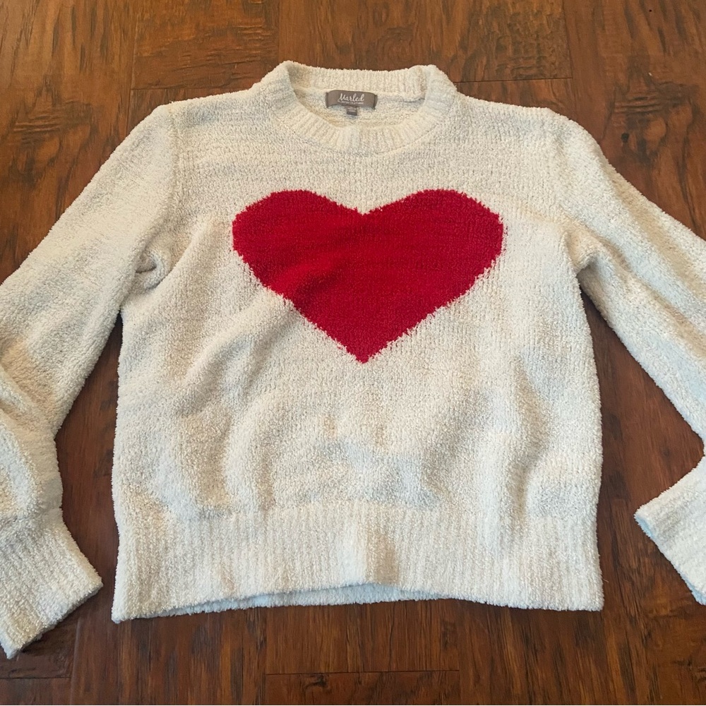 Vintage 90s y2k Beige white red heart sweater